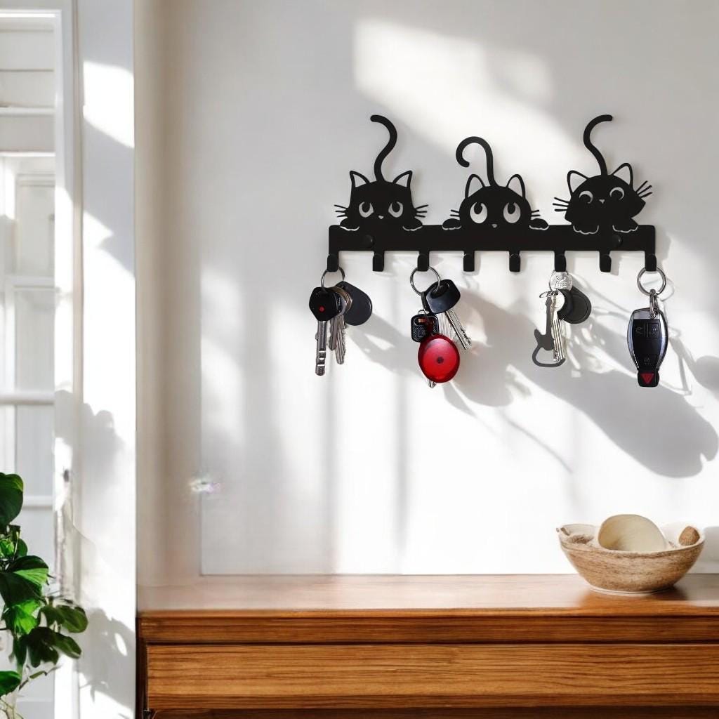 Cute Cat Key Holder – Wall Mounted Metal Key Rack Hooks, Cat Tail ...