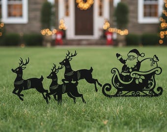 Estacas metálicas para jardín con forma de trineo de Papá Noel y renos: decoración navideña para el jardín