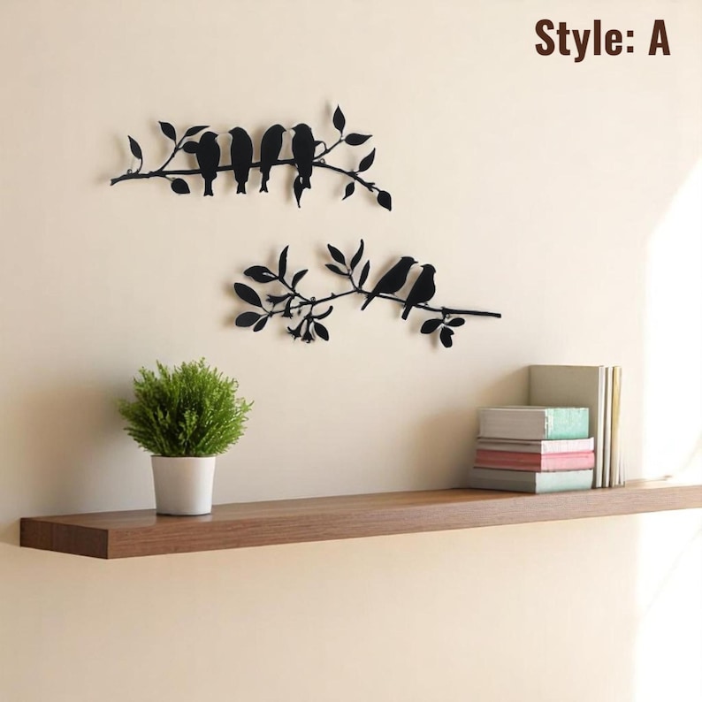 View of Rustic Metal Bird Wall Decor - Farmhouse Style - Set of 2 - Etsy