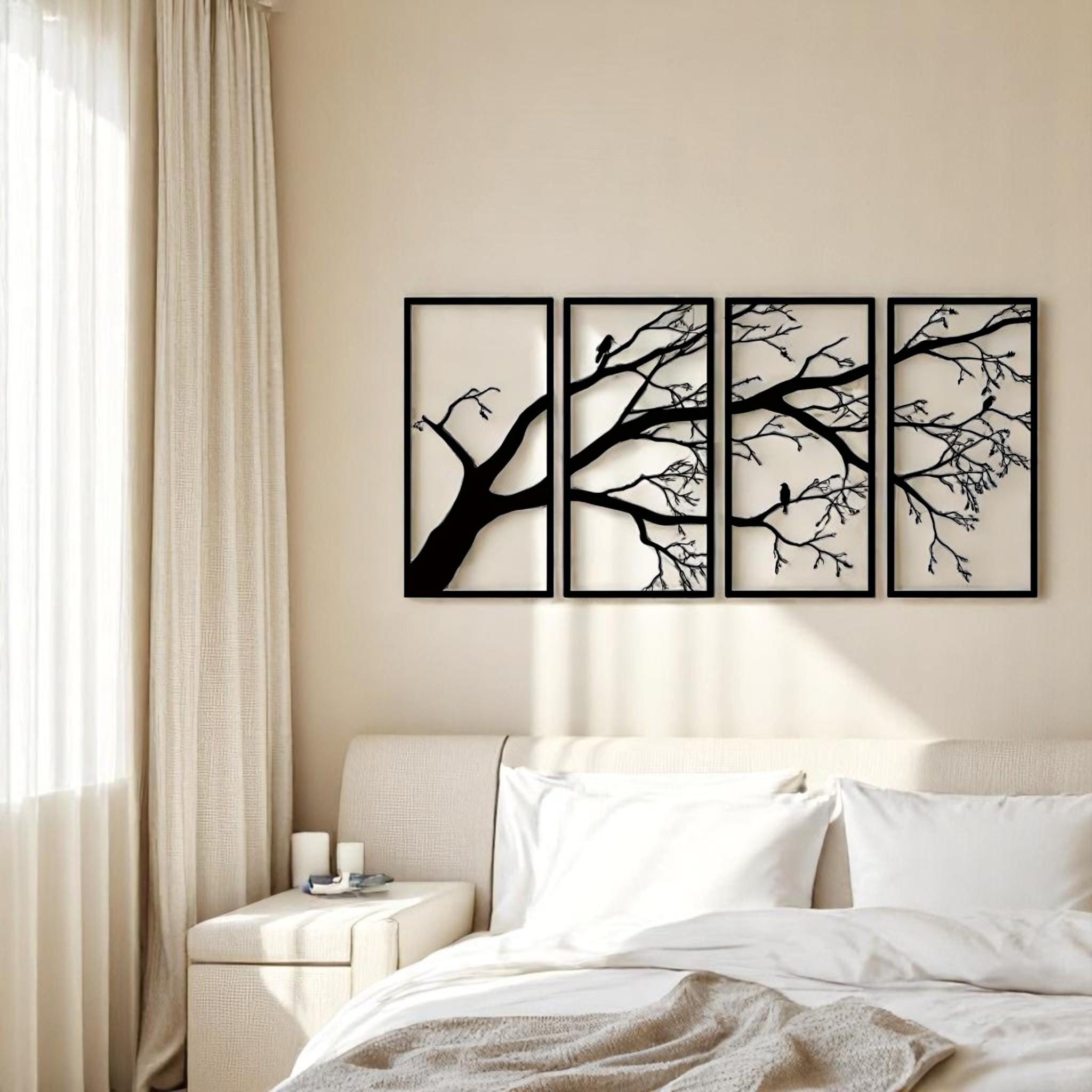 Tree of Life Metal Wall Art Set – 4 Panel Black Branch Decor for Indoor ...
