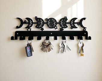 Moon Phase Metal Wall Hook Rack: Celestial Entryway Organizer
