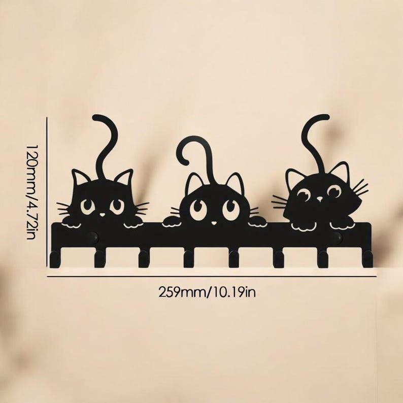 Cute Cat Key Holder – Wall Mounted Metal Key Rack Hooks, Cat Tail ...