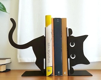 Schwarze Katzen Metall Buchstützen - Niedliche Tier Buchstopper für Regale, Büro Schreibtisch, Kinderzimmer oder Geschenk für Katzenliebhaber, Housewarming Geschenk