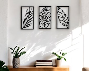 Arte de pared con hojas de metal: decoración tropical para el hogar, juego de 3