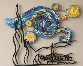 Starry Night Metal Wall Art – Van Gogh Inspired Decor, Hand-Painted Metal Art, Unique Gift, Home Wall Decor, Artistic Gift Idea