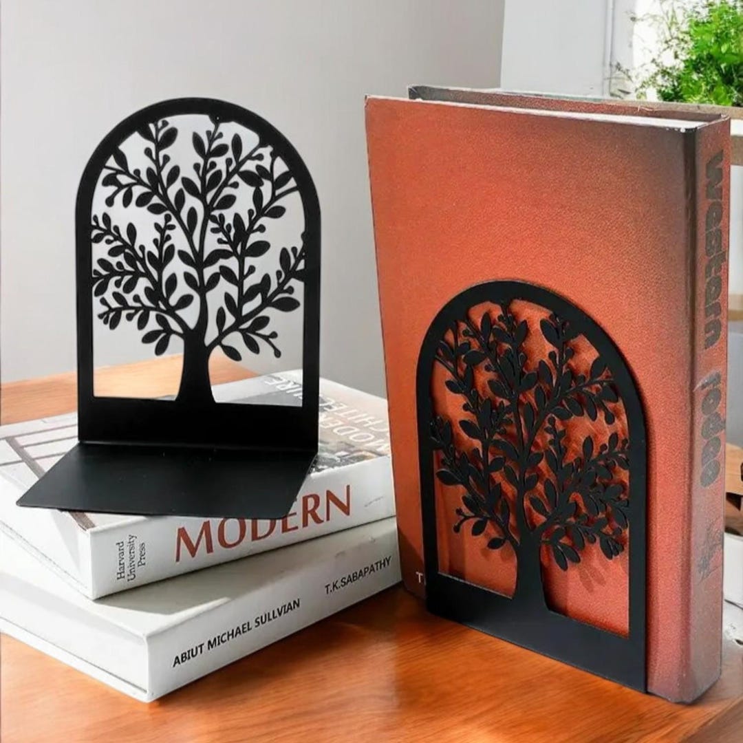 Tree Bookends Tree of Life Metal Bookends – 2pc Decorative Book Holder – Office and ...