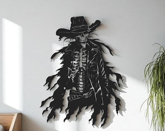 Skeleton Cowboy Metal Wall Art: Unique Western Skull Decor