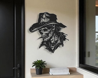 Cowboy Schädel Metall Wandkunst: Gothic Western Mann Höhle Dekor
