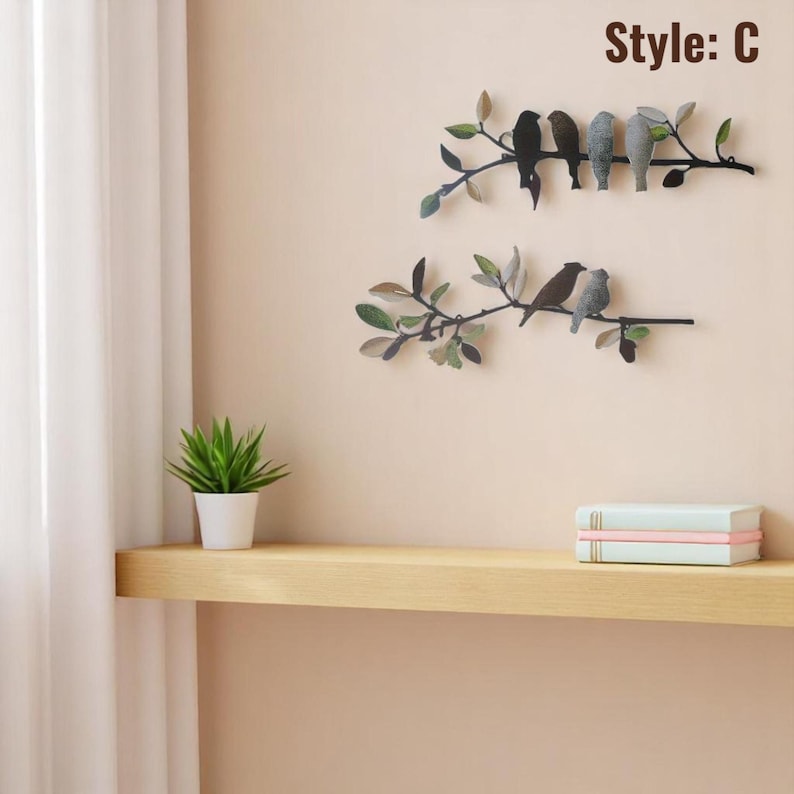 Hand-painted metal birds wall art, colorful 2-piece set for rustic home or cottage decor.

Metal wall bird ornaments, colorful 2pc set ideal for country-style living room or foyer.