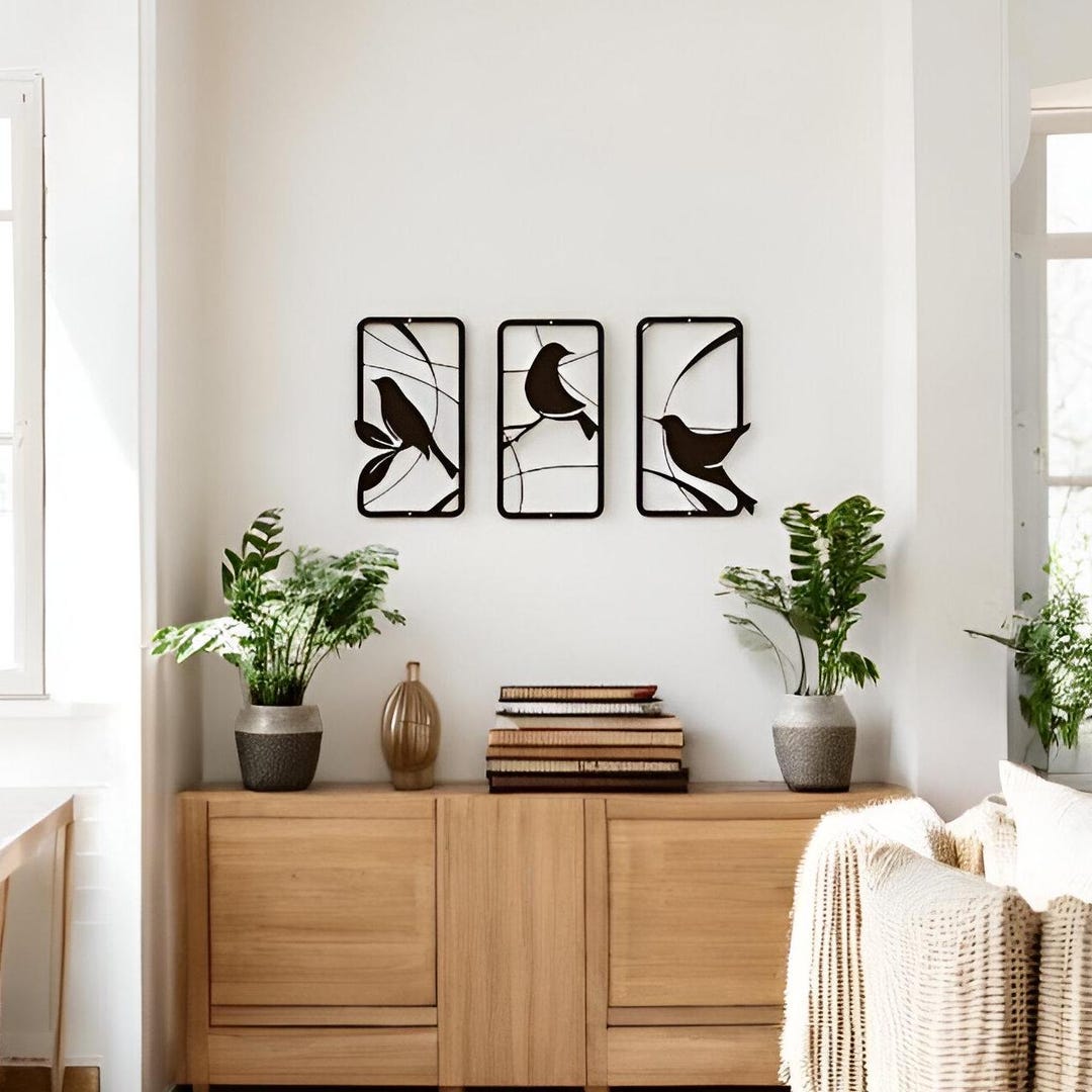 Birds on Branch Metal Wall Art - Set of 3 Nature Decor - Etsy UK