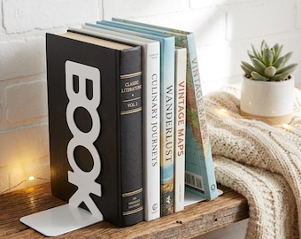 Metal "BOOK" Bookends: Modern Office Decor, Book Lover Gift