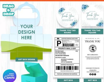 Square Gift Box Template: Canva Editable, SVG, DXF, PDF, png, eps, ai (Digital Download)