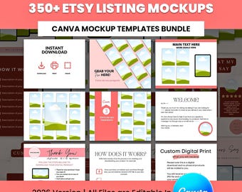 350+ CANVA Editable Etsy Listing Mockup Templates Bundle Planners Journals Done for you Drag and Drop Mockups Digital Marketing PLR MRR