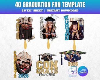 Class of 2026 Graduation Paddle Fan Template CANVA editable Bundle Grad Fans Template Custom kids Grad Fan Cake Topper Grad 2026