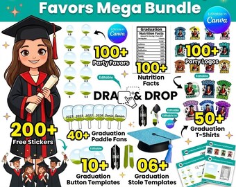 600+ Graduation Mega Bundle Canva Templates Class of 2026 Grad Kit Bootleg Shirts Paddle Fan Newspaper Stoles Banners Party Favors Senior 26