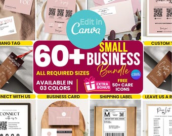 Small Business Packaging Labels Bundle Invoice Order Form Price List Scan to Pay Care Instruction Loyalty Card Templates Canva Editable