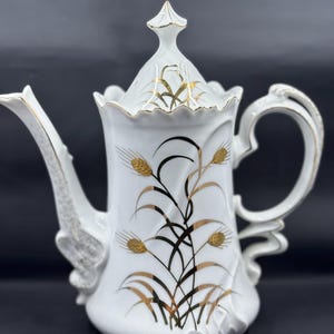Cafetière avec couvercle « motif blé » Lefton en porcelaine vintage avec couvercle