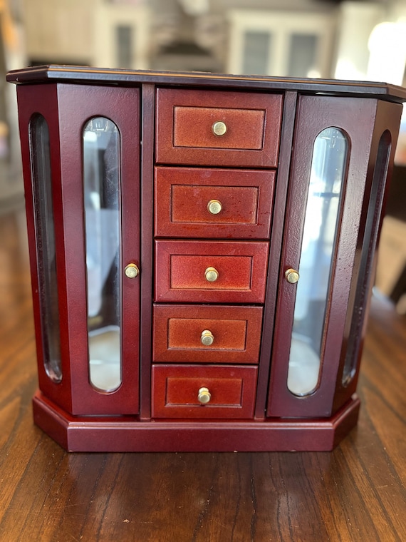 Vintage Tabletop Wooden Jewelry Armoire