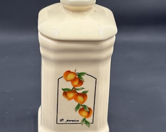 6 Vintage Elgin Home Porcelain Fruit Design Spice Jars
