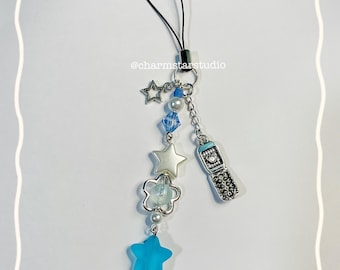 Y2K Blue Phone Charm | Cute Beaded Phone Strap |  Chain Aesthetic | Beaded Accessories | Phone Accessories | Bag Charms | Gift Ideas