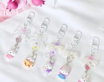 Miffy Keychain, Miffy Keyring, Cute Bunny Keychain, Miffy Bag Charm, Miffy Gifts, Handmade Miffy Beaded Keychain
