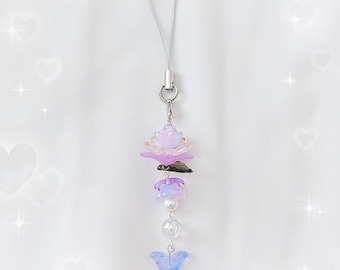 Lotus Flower Phone Charm | Cute Phone Charm | Flower Charm | Beaded Phone Charm | Purple Keychain | Handmade | Gift for her | Gift Idea