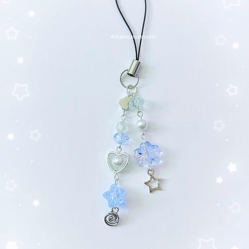 Lindo dije para teléfono azul claro / Dije estético para teléfono / Dije con cuentas / Accesorios para teléfono / Lindo dije para teléfono / Ideas de regalo / Hecho a mano