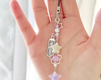 Y2K Purple Phone Charm | Cute Beaded Phone Strap |  Chain Aesthetic | Beaded Accessories | Phone Accessories | Bag Charms | Gift Ideas