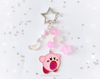 Kirby Keychain | Cute Star Keychain | Pink Beaded Keychain | Kirby Trinket | Kirby Enamel Keychain | Pink Kirby Cellphone Charm, Kawaii Gift