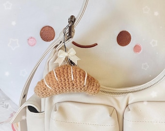 Crochet Croissant Keychain | Kawaii Bread Plush Charm | Amigurumi Gift | Crochet Food Keychain | Handmade | Gift for Food Lovers
