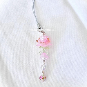 Lotus Flower Phone Charm | Cute Phone Charm | Flower Charm | Beaded Phone Charm | Pink Keychain | Handmade | Gift for her | Gift Idea