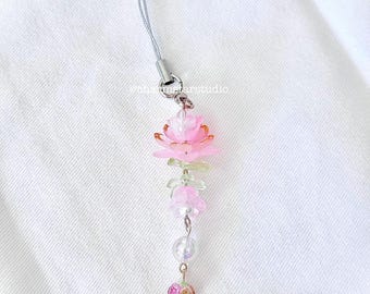 Lotus Flower Phone Charm | Cute Phone Charm | Flower Charm | Beaded Phone Charm | Pink Keychain | Handmade | Gift for her | Gift Idea