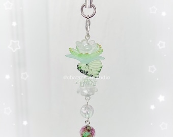 Lotus Flower Phone Charm | Cute Phone Charm | Flower Charm | Beaded Phone Charm | Green Keychain | Handmade | Gift for her | Gift Idea