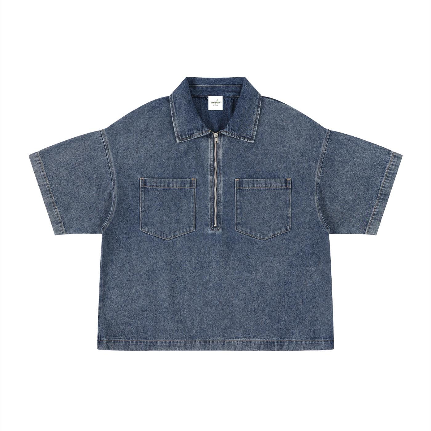 Men's Vintage Half-Zip Denim Shirt