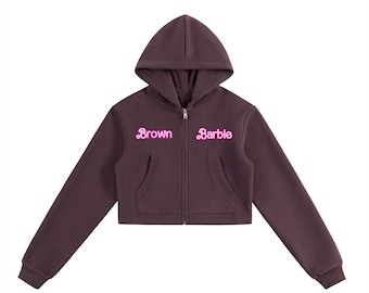 Brown Barbie Cropped Zip-Up Hoodie