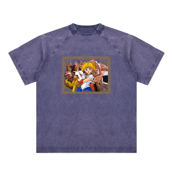 ヴィンテージウォッシュ加工セーラームーンTシャツ：ユニセックス
