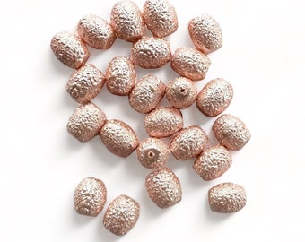 22 PC Pastel Pink Textured Glass Barrel Beads - 13mm x 10mm