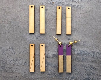 Wood Bar Rectangle  Stick Charms for Earrings - Unfinished Blanks - With and Without Horizontal and Diagonal Lines