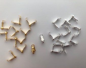 20 pc Small Pinch Bails - Gold Plated or Silver Plated  - 9 mm x 3 mm