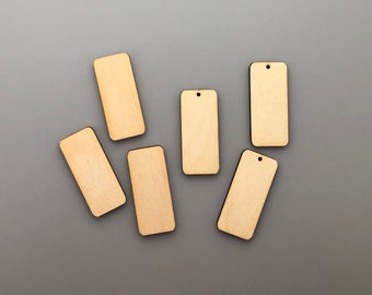 10 PC Wood Rectangles for Pendants and Crafts - Unfinished Blanks - With or Without Holes