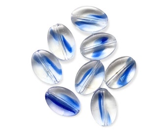 Oval Clear and Transparent Blue Glass Beads - 8 PC