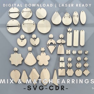 50+ SVG Mix n' Match Gioielli Orecchini Pendenti Taglio Laser Glow Forge xTOOL per Incisione Decoupage Arte Dipinta a Mano