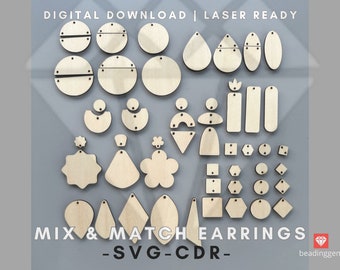 50+ SVG Mix n' Match Jewelry Earrings Pendants Laser Cutting Glow Forge xTOOL for Engraving Decoupage Hand Painted Art
