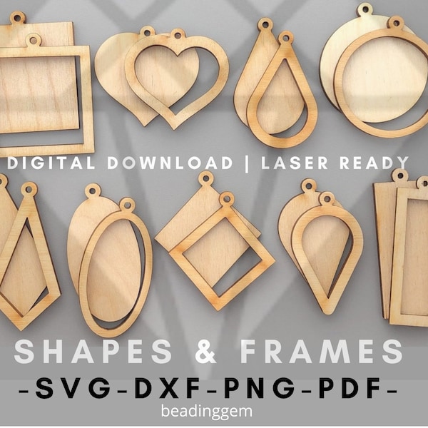 Super Value! 18 + 2 PC Set SVG Cut Files Geometric Shapes Frames Bezel Layered Earrings  Pendant Designs Inlay - For Laser Cutters