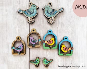 Tiny Bird Earrings SVG Laser Cut File: Paintable Pendant Design (Digital Download