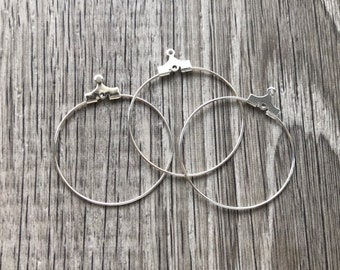 30 mm Beading Hoops -  Silver Plated Brass - Pk of 10 - Findings