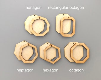 Wood Polygon Layered Inlay Bezel Frame Pendants - Ornaments -Unfinished Blanks - Frames and Backs - hexagon octagon, nonagon, heptagon