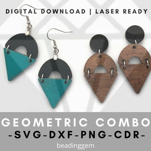 3 PC Geometric Combo Connector Laser SVG Cut File for Earrings - Glowforge etc