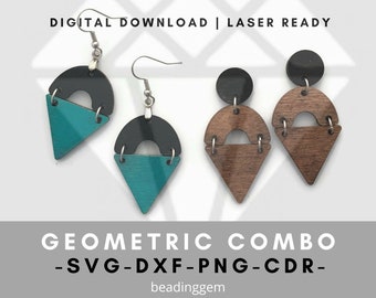 3 PC Geometric Combo Connector Laser SVG Cut File for Earrings - Glowforge etc