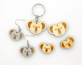 Wood Koala - Earrings - Pendants - Key Chain Charms - 2 - Sizes - Unfinished Blanks